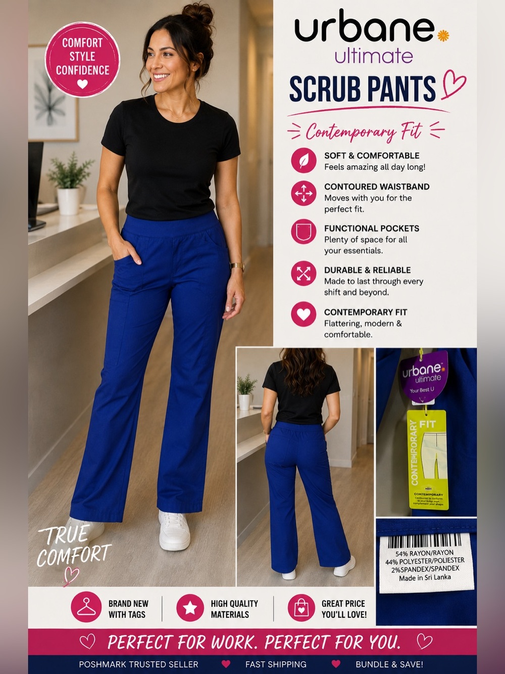 Urbane Royal Blue Wide-Leg Scrub Pants